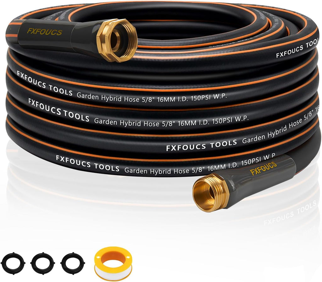 Heavy Duty Garden Hose – 5/8 Inch Flexible, Lightweight Hybrid Hose with 600 PSI Burst Pressure, Swivel Handle,All-Weather Water Hose, Durable Copper Male/Female Fittings (Black, 50FT)