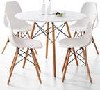 5-Piece Round Dining Set, 35.5" Kitchen Table Chairs Set of 4 | Space Saving Furniture, Plastic Seats, Solid Wood Legs, for Living Room Apartment Office Home, White