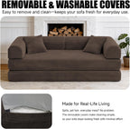 79" Corduroy Sofa Bed, Couch in a Box with 2 Pillows, High-Density Foam 4-in-1 Foldable Sleeper Futon Loveseat for Small Spaces, No Assembly, Side Pockets, Hex Arm Brown