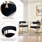 Black Velvet Upholstered Dining Chairs Set of 4, Modern Barrel Dining Chair with Gold Legs, Kitchen Chairs Open Back Accent Chairs Arm Side Chair for Living Dining Room/Vanity