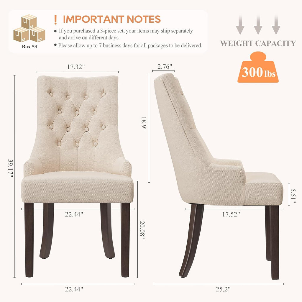 COLAMY Wingback Upholstered Dining Chairs Set of 6, Fabric Side Dining Room Chairs with Tufted Button, Living Room Chairs for Home Kitchen Resturant- Beige