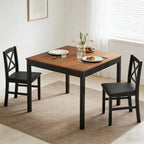 GIANTEX 3-Piece Dining Table Set for 2 - Small Wooden Kitchen Table with Upholstered PVC Leather Chairs, Rubber Wood Legs, Modern Compact Dining Set for Dinner, Kitchen, Restaurant, Dinette (Brown)