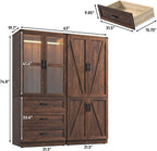 75" Tall Farmhouse 4 Doors Armoire Wardrobe Closet with 3 Drawers and LED,Freestanding Closet Wardrobe Cabinet for Bedroom with Hanging Rod,Wooden Armoire Storage Cabinet with Adjustable shelve(Brown)