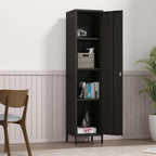 Tall Single Door Metal Locker with Adjustable Shelves, Black Tall Metal Locker Storage Cabinet，Easy Assembly for Living Room （15.8”W x 15”D x 70.9”H ）