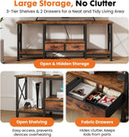 DUMOS 55" TV Stand with Fabric Drawers for 55 60 65 Inches TV | Entertainment Center and Industrial TV Console Table with Open Storage Shelves for Living Room, Bedroom, Rustic Brown
