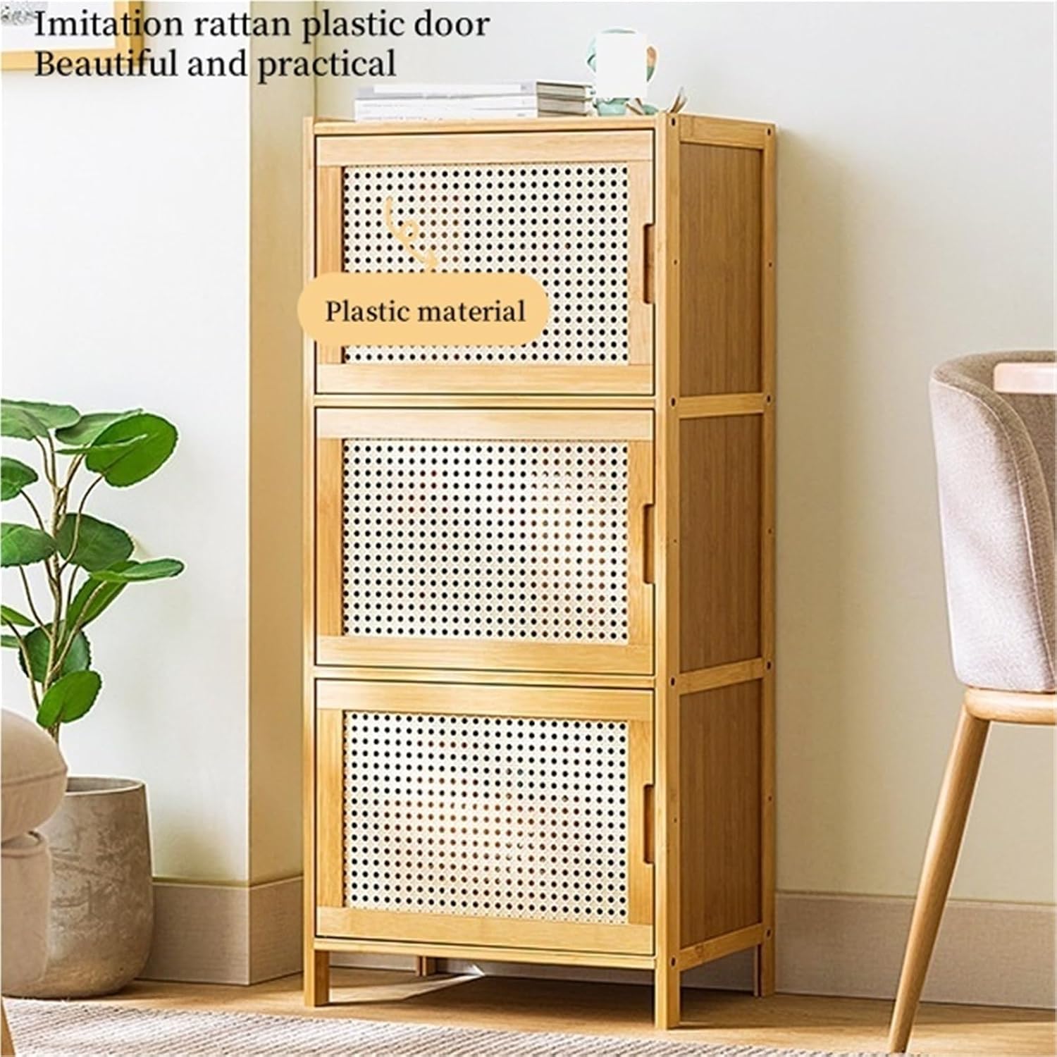 Narrow Kitchen Pantry Cabinet with Doors Storage Rack for Spices Free Standing Organizer Bamboo Storage Cabinet for Small Space Kitchen(43cm*32cm*97cm)