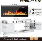 LEMBERI 70" Fireplace TV Stand for TVs up to 80", White | 36" electric fireplace, modern LED entertainment center, high gloss media console with storage cabinet for living room