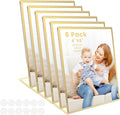Acrylic Gold Frames 4 x 6, Slanted Back Gold Picture Frames Table Acrylic Sign Holder for Photos Wedding Table Numbers and Art Display with Removable Clear Sticky Dots,6 Pack