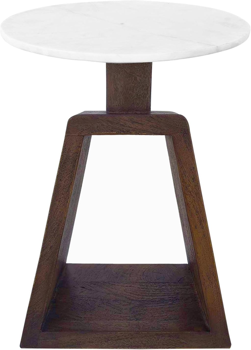 Port Blair Side End Table, 16.5 Inch Height, Round White Genuine Marble Top, Handcrafted Mango Wood Base, Modern Accent Table for Living Room, Bedroom, Entryway and Home Decor Display
