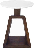 Port Blair Side End Table, 16.5 Inch Height, Round White Genuine Marble Top, Handcrafted Mango Wood Base, Modern Accent Table for Living Room, Bedroom, Entryway and Home Decor Display