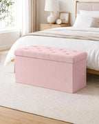 B FSOBEIIALEO Folding Storage Ottoman, Long Ottomans Shoes Bench, Velvet Storage Chest Footrest Seat 31.5"x15.7"x15.7" (Pink, Large)