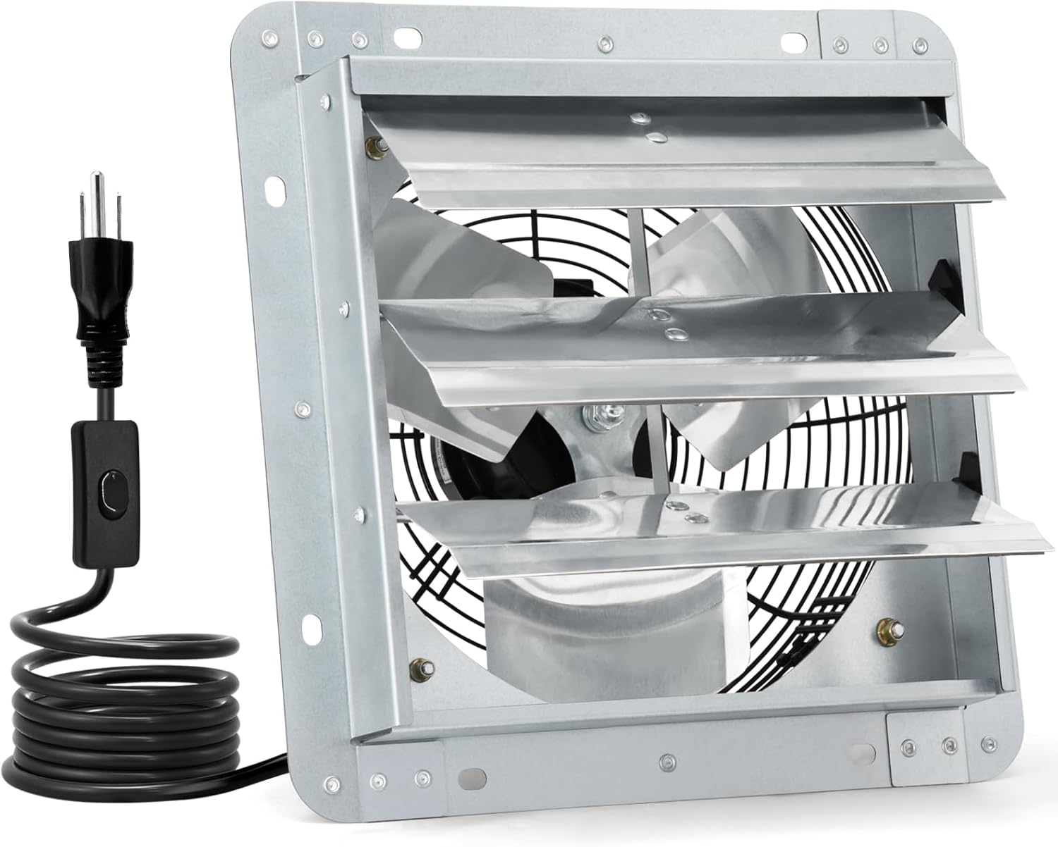 Criditpid 10 Inch Shutter Exhaust Fan 820 CFM, Wall Mounted Exhaust Fan with ON/OFF Power Cord for Greenhouse, Chicken Coop, Attic, Shed, Garage, Warehouses Ventilation, Low Noise louvered Vent Fan.