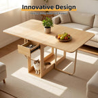Folding Dining Chairs and Table Set, Space-Saving Dining Table and 2 Padded Steel Frame Folding Chairs(Wood), Drop Leaf Dining Table with Extra Large Storage Space and 2 Drawers