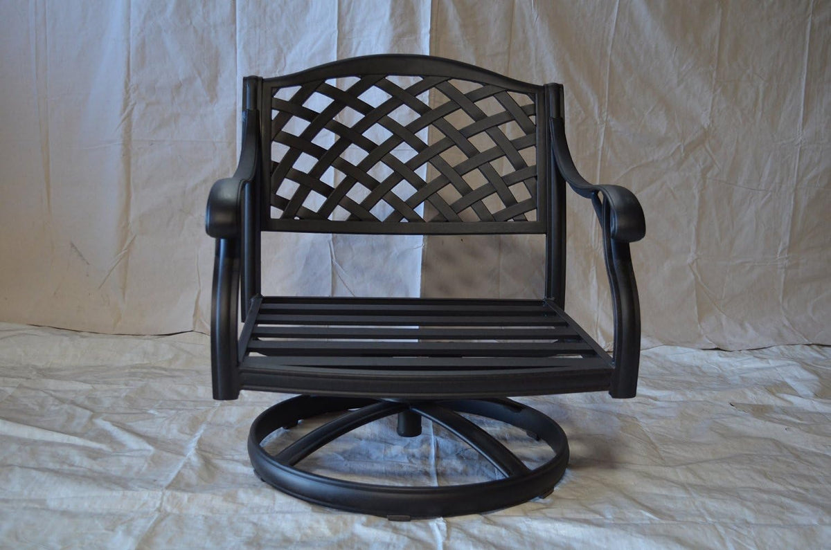 Nassau Cast Aluminum Powder Coated 4 Swivel Rocker Club Chairs with Walnut Seat Cushions - Antique Bronze