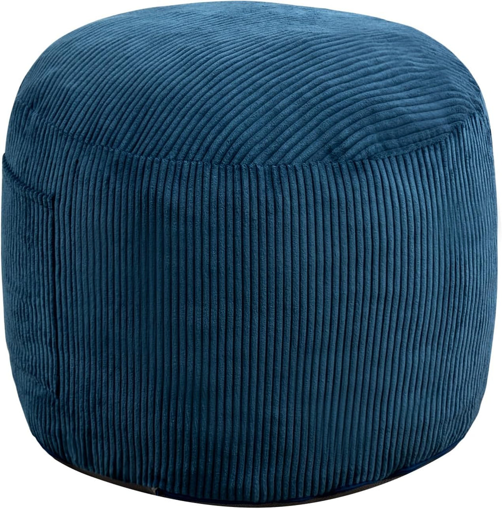 Round Stuffed Pouf Ottoman (Blue, 20" D x 20" W x 15" H) | Corduroy Foot Rest with Rebound Foam Filling, Furry and Fluffy Foot Stool Ottoman, Floor Poufs for Living Room