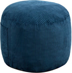 Round Stuffed Pouf Ottoman (Blue, 20" D x 20" W x 15" H) | Corduroy Foot Rest with Rebound Foam Filling, Furry and Fluffy Foot Stool Ottoman, Floor Poufs for Living Room