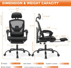Sweetcrispy Ergonomic Office Chair, Computer Desk Chair with Lumbar Support | High-Back Mesh, 360° Rolling Work, Swivel with Wheels, Comfy Arms, Home Bedroom Study, Black