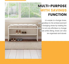 Modern Shoe Bench with Storage, Shoe Rack with Cushion Upholstered Fabric Shoes Changing Stool with 2 Tier Storage Space for Entryway Living Room End of Bed Bedroom, Cream White