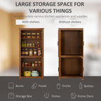 64in Tall Freestanding 4-Door Kitchen Storage Pantry Cabinet with 5-Tier Interior Shelves 3 Adjustable 88lb Maximum Capacity Oak Finish