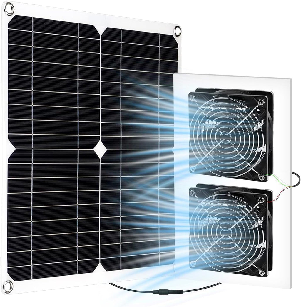 25W Solar Powered Fan for Chicken Coop, Plug Play, Solar Exhaust Fan for Shed, Greenhouse, Dog House, Kennel, Attic, Barn, Waterproof Ventilation with Strong Airflow, Easy Connector