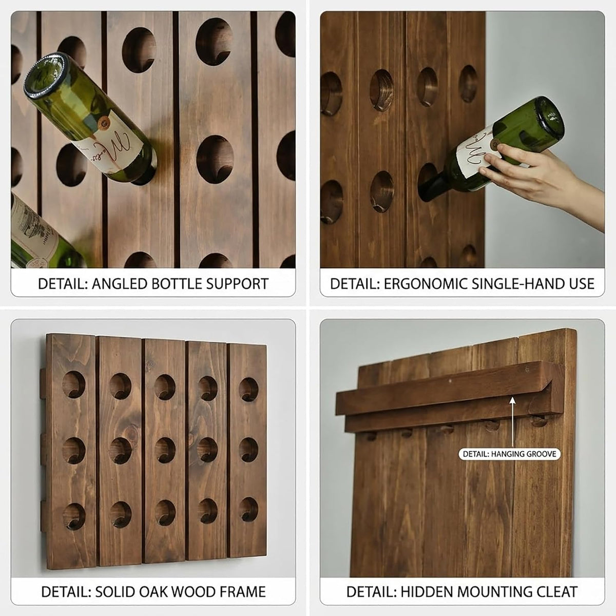 Wall Mounted Wine Riddling Rack,Wall Mounted Wine Rack Solid Wood Storage Organizer Vertical Display Stand for Kitchen Dining Room Bar Rustic Home Decor Space Saving Design(2 * 8, Brown)