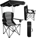 Northroad Folding Camping Chairs with Canopy Shade, Beach Chair w/Cup Holders, Armrests & Carry Bag for Outdoors Travel Sports Fishing, Black