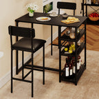IDEALHOUSE Dining Table Set for 2, Counter Height Kitchen Table and Chairs, Bar Table Set with 2 Upholstered Bar Stools, 3 Piece Dining Room Table Set for Small Space, Apartment, Retro Black
