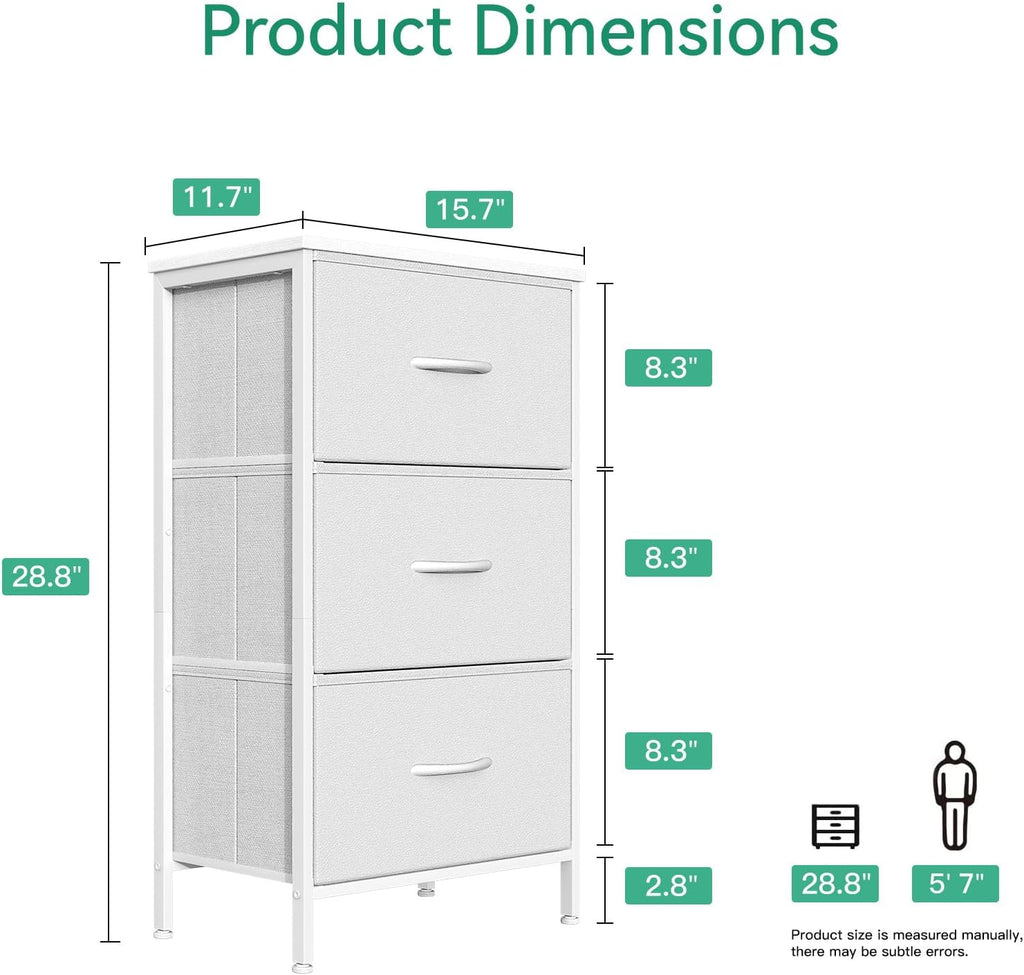 AODK Small Dresser for Bedroom Nightstand with 3 Storage Drawers, White | Chest of Drawers End Table for Living Room, Closet Dresser with 3 Storage Drawers Organizer Clothes