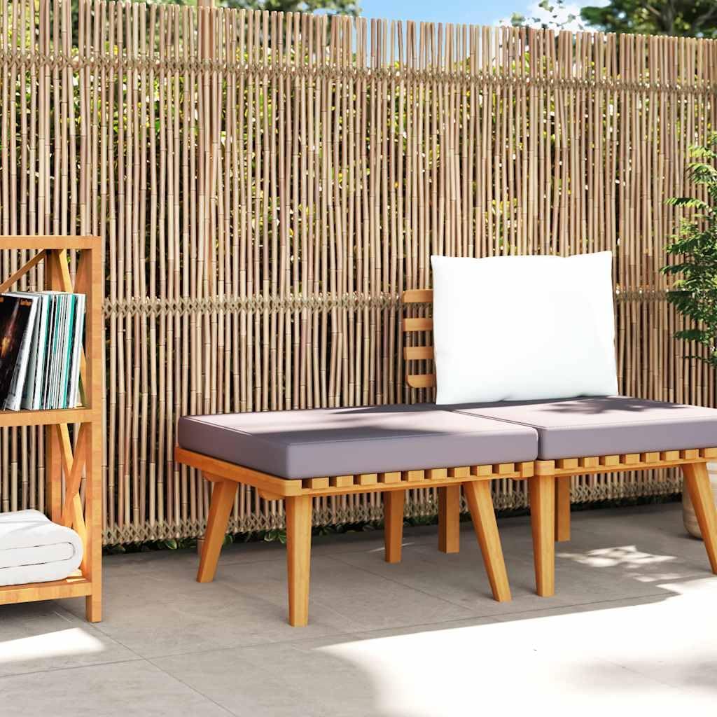 Outdoor Patio Footstool with Thickly Padded Cushion, 23.6x23.6 Inch Solid Acacia Wood Ottoman for Garden Deck Backyard Furniture