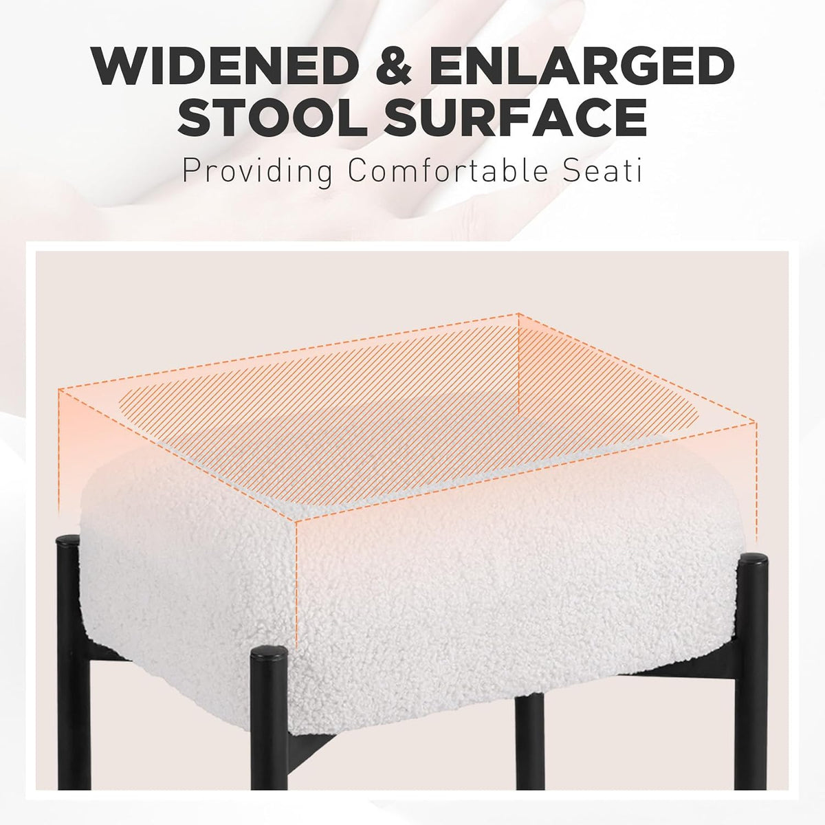 Vanity Stool Chair Faux Fur, 16.3" L x 12.8" W x 17.3" H Soft Ottoman, Makeup Chair Bench Furry Padded Seat with 4 Metal Legs, Footstool Multifunctional Chairs for Bedroom, Living Room, White
