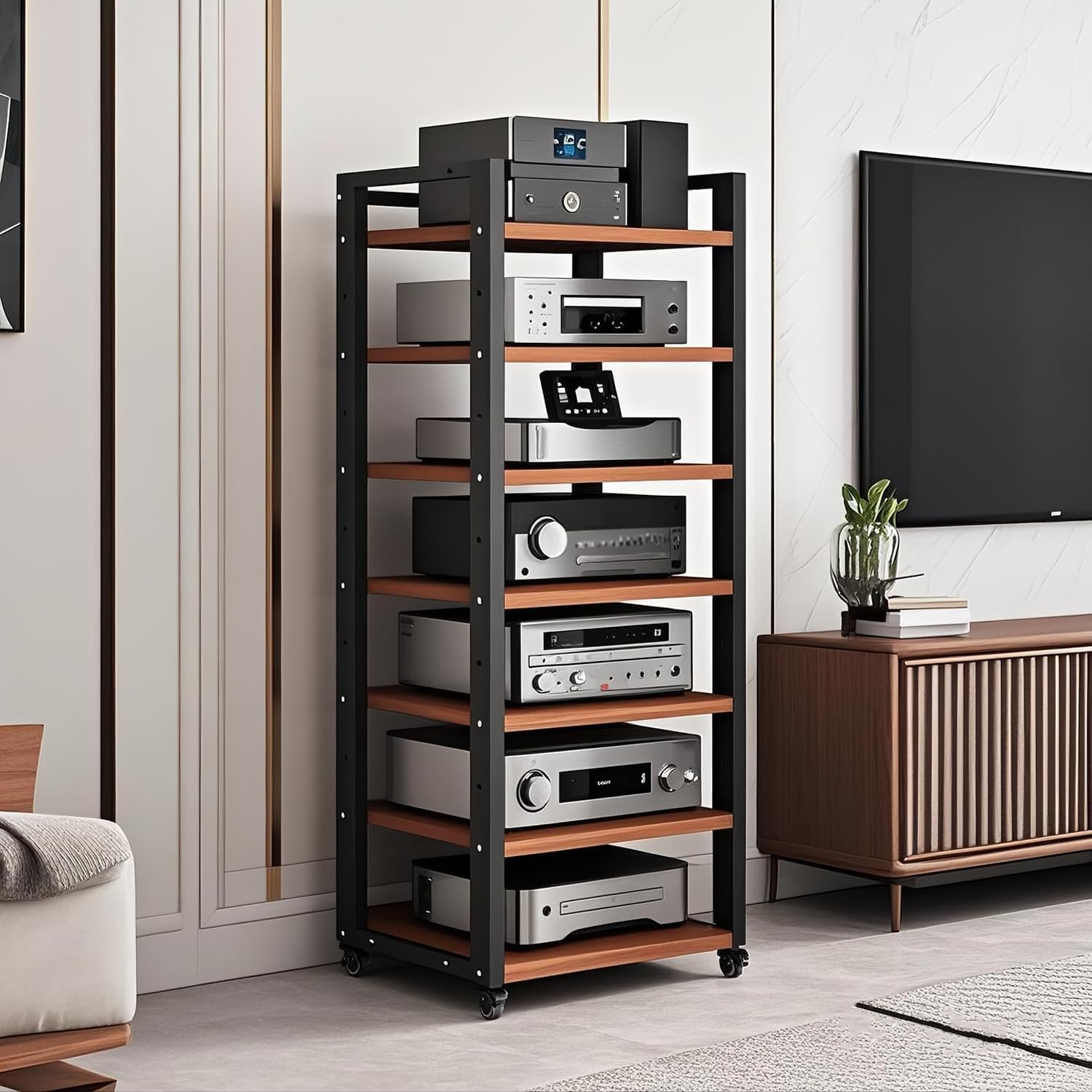 7-Tier Heavy Duty Audio Component Rack, 140cm Tall - Hifi Amplifier Rack | Audio-Video Shelving Adjustable - CD Record Player Stereo AV Receiver Equipment Cabinet Display Stand