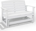 Outsunny 2-Person Outdoor Glider Bench HDPE Weather Resistant White | Patio Double Swing Glider Rocking Chair Loveseat, with Armrests, Slatted Seat and Backrest, for Backyard Garden Porch