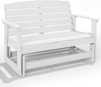 Outsunny 2-Person Outdoor Glider Bench HDPE Weather Resistant White | Patio Double Swing Glider Rocking Chair Loveseat, with Armrests, Slatted Seat and Backrest, for Backyard Garden Porch