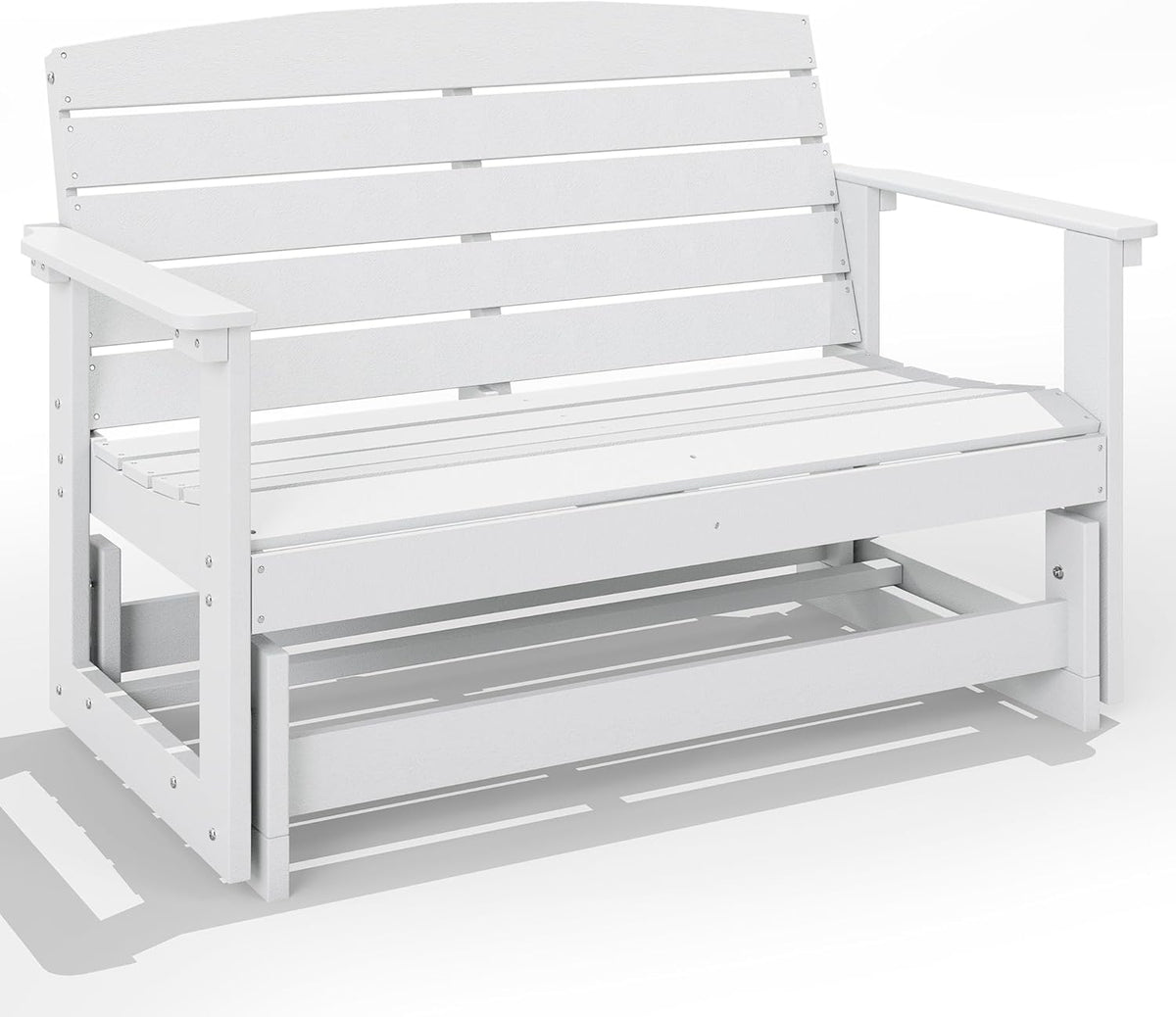 Outsunny 2-Person Outdoor Glider Bench HDPE Weather Resistant White | Patio Double Swing Glider Rocking Chair Loveseat, with Armrests, Slatted Seat and Backrest, for Backyard Garden Porch