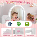 MU Kids Vanity with Lights, Girls Vanity Table and Chair Set with Lighted Mirror, Storage Cabinet, Bookshelf & Shelves, Toddler Makeup Vanity Set for Little Girls, White