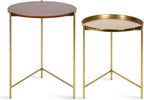 Kate and Laurel Ulani Modern Nesting Side Table, Set of 2, Walnut Brown Wood and Gold Metal, Glamorous End Tables for Storage and Display