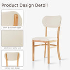 Livinia Tony Dining Chair Set of 2, Solid Malaysian Oak PU Leather Upholstered Cushion Seat, Rounded Back Side Chairs (Natural)