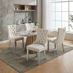 LKTART Dining Chairs Set of 6 Mid-Century Modern Chairs with Pull Ring, Velvet Upholstered Dining Chair with Wooden Legs Nailhead Trim for Kitchen Bedroom Dining Room (Beige)