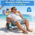 5-Position Backpack Beach Chair for Adults with Lumbar, Foldable Tall Heavy-Duty Beach Chairs with Cooler Bag,Cup Holder,Towel Rack for Beach, Camping, Outdoor