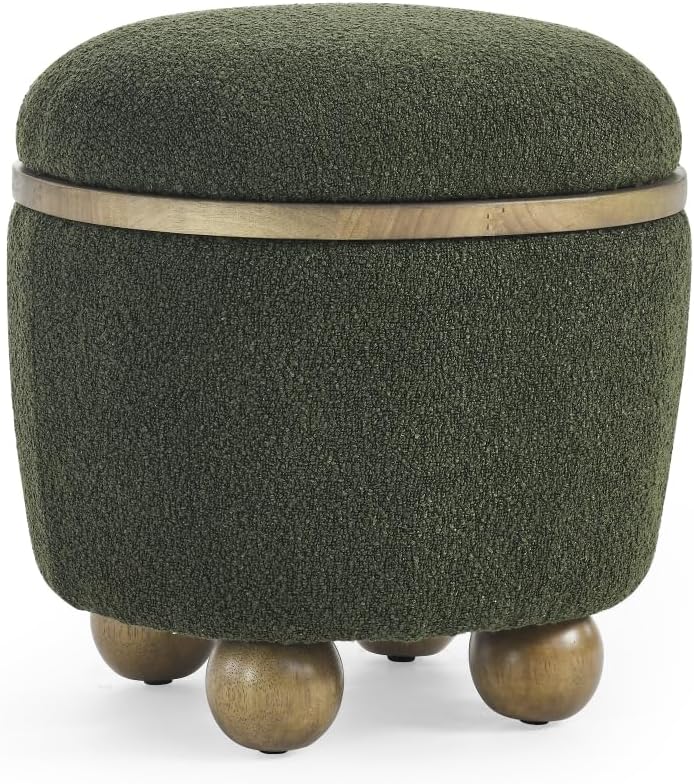 Round Storage Stool, Storage Stool with Storage Space and Cushioned seat, Available in Bedroom, Living Room, entryway-Dark Green
