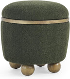 Round Storage Stool, Storage Stool with Storage Space and Cushioned seat, Available in Bedroom, Living Room, entryway-Dark Green