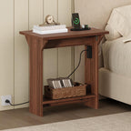 MAHANCRIS End Table with Charging Station, Foldable Narrow Side Table, Narrow Nighstand with Folding Top, Small Side Table for Small Spaces, for Living Room, Bedroom, Walnut ETZB74E01