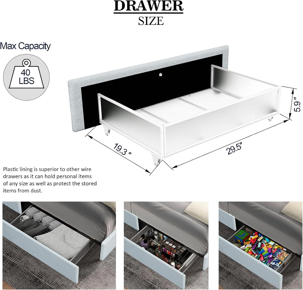 Queen Size Storage Bed Frame with 4 Drawers, Ivory Boucle Upholstered Platform Bed, Vertical Channel Tufted Headboard, Metal Frame Support, No Box Spring Needed