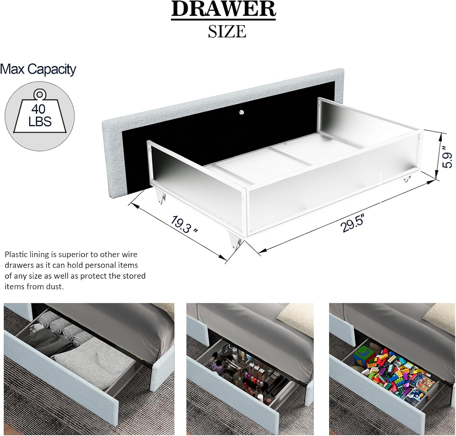 Queen Size Storage Bed Frame with 4 Drawers, Ivory Boucle Upholstered Platform Bed, Vertical Channel Tufted Headboard, Metal Frame Support, No Box Spring Needed