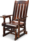VINGLI Outdoor Glider Chair Wood Patio Glider with Cup Holder, Porch Glider with Smooth Rocking Mechanism, Heavy Duty 600 LBS, Rustic