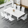 JUFU 9 Piece Dining Table Set for 8, 79 Inch Faux Marble Dining Room Table Set with 8 PU Leather Chairs, Modern Rectangular Kitchen Table and Chairs Set for Large Dining Room, Kitchen