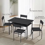ECOTOUGE Dining Table Set for 4, Wood Kitchen Table and Chairs with Storage Shelves & Metal Frame, Compact Mid-Century Modern Rectangle Dinner Table Sets for Small Space, Apartment, Black