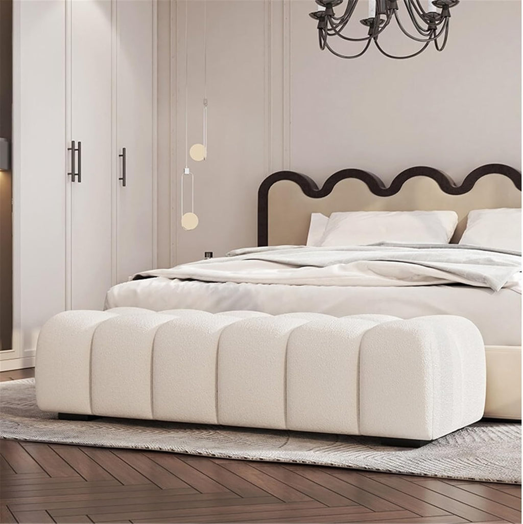 Modern Fabric Bed end Bench Long Bedroom Dressing Room Wooden Shoe Changing Entryway(Large)
