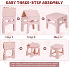 Kids Foldable Table and 2 Chairs Set, Portable Toddler Activity Table with Rounded Corners, PP Plastic Folding Picnic Set for Crafts, Snacks, Playroom, Patio, Indoor Outdoor Use