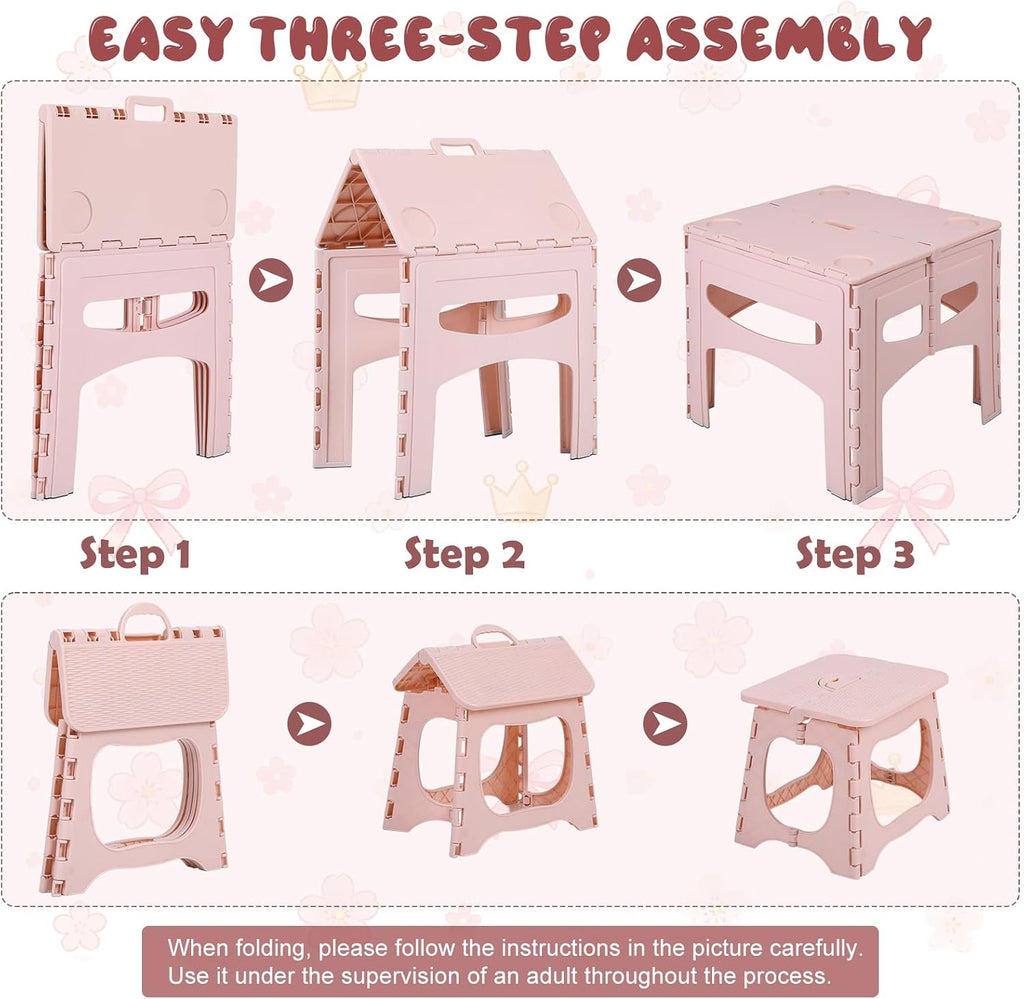 Kids Folding Table and 2 Chairs, Portable Plastic Activity Set, Light Pink | Rounded Corners, Easy Setup, Compact Storage, Lightweight Design for Crafts, Snacks, and Picnics